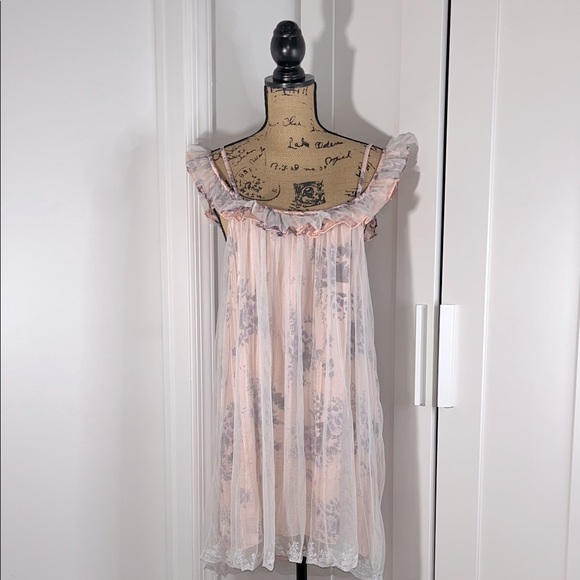 Free People Dresses & Skirts - Intimately Free People Peach Floral Tulle Lace Ruffled Dress